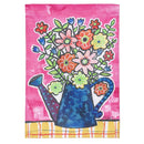 Summer Flowers Watering Can Burlap Garden Flag