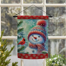 Snowman With Cardinal Friend Suede Garden Flag