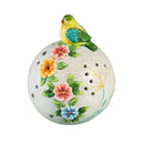 Solar Bird Sitting On Floral Orb Statue, 8"H