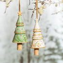 Christmas Tree Ceramic Hanging Bell, Asst of 2
