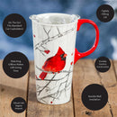 Ceramic Travel Cup, 17 OZ. ,w/box and Tritan Lid, Perching Cardinal