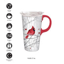 Ceramic Travel Cup, 17 OZ. ,w/box and Tritan Lid, Perching Cardinal