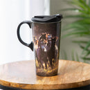 Ceramic Perfect Travel Cup, 17oz, w/ Gift Box, Running Horses