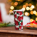 Holiday Poinsettia Travel Cup Ceramic Perfect Cup, Poinsettia Bliss, 17oz, Gift Box