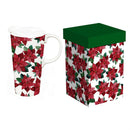 Holiday Poinsettia Travel Cup Ceramic Perfect Cup, Poinsettia Bliss, 17oz, Gift Box