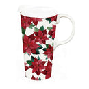 Holiday Poinsettia Travel Cup Ceramic Perfect Cup, Poinsettia Bliss, 17oz, Gift Box