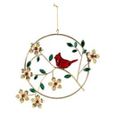 Holiday Poinsettia Hanging Décor Cardinal on Branch with Gem, Metal and Acrylic, 8.75"H