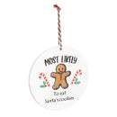 Traditional Santa Ornament Christmas Most Likely To... Round Wood with Wood Display