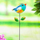 Colorful Metal and Glass Bird Garden Stakes, Blue
