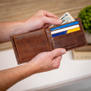 University of South Carolina, Embossed 100% Genuine Tumbled Leather Passcase Bi-Fold Wallet, Brown