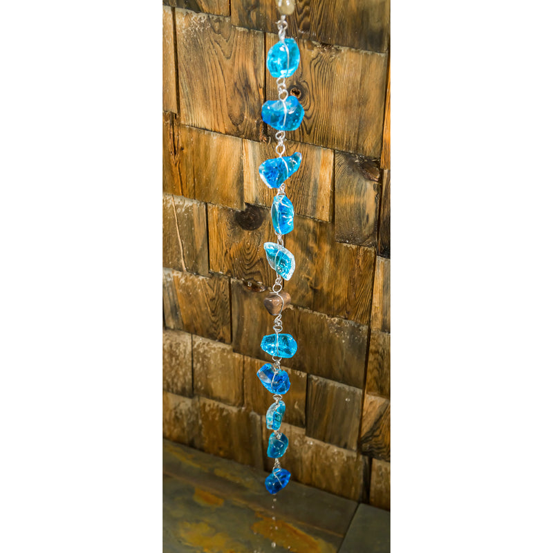 Evergreen Garden Accents,71"H Blue Glass Rain Chain,1.97x70.87x1.97 Inches