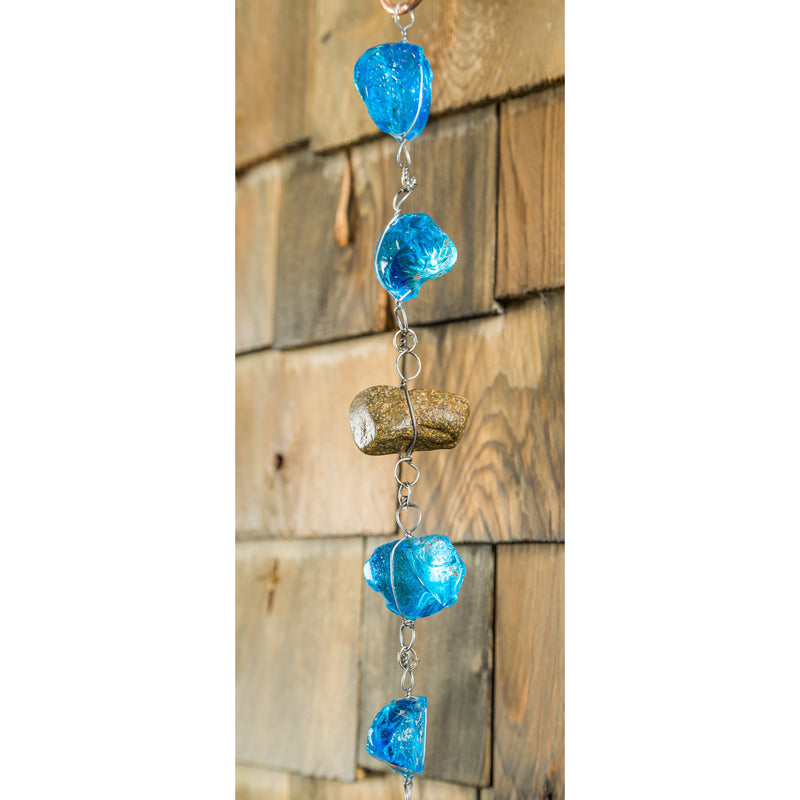 Evergreen Garden Accents,71"H Blue Glass Rain Chain,1.97x70.87x1.97 Inches