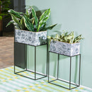 Metallic Embossed Floral Planters, Set of 2