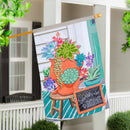 Succulent In Strawberry Pot Applique House Flag