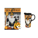 Ceramic Perfect Travel Cup and Puzzle Gift Set, 17oz, w/ Box, Trick Or Treat Gnome