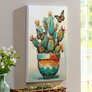 Southwest Pueblo Indoor Wall Decor, Wood, Painted Cactus and Butterfly, 24"x16"