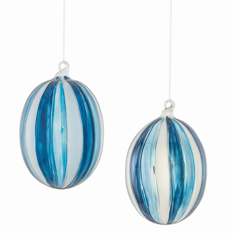 Glass Oval Striped Ornaments , Set of 2
