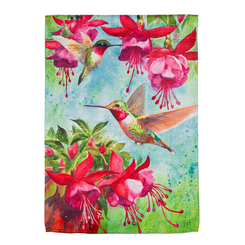 Evergreen Flag,Fuchsia Hummingbird Garden Suede Flag,0.02x12.5x18 Inches