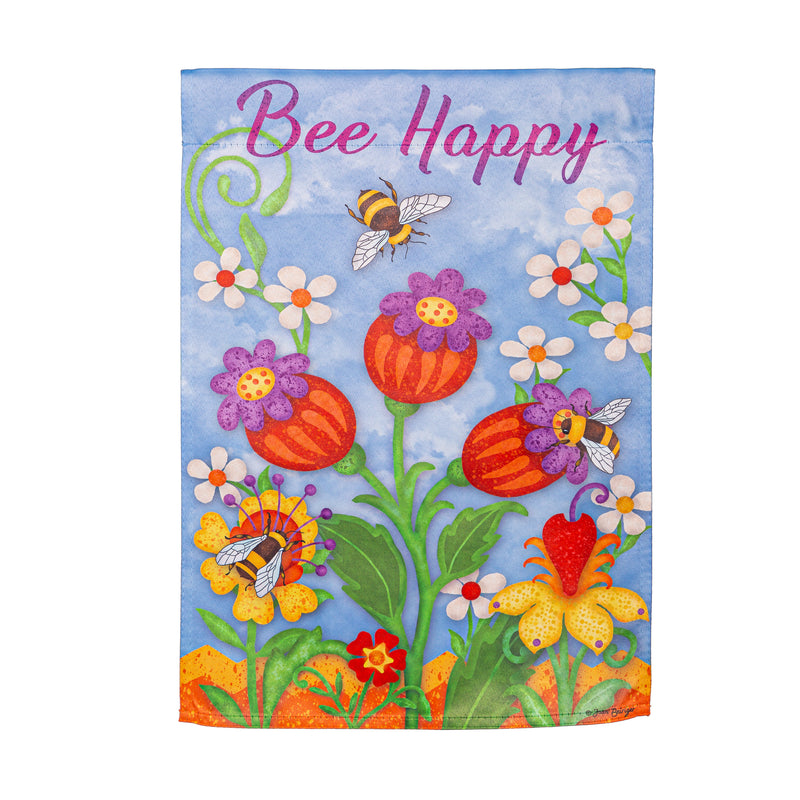 Evergreen Flag,Bee Happy Suede Garden Flag,0.02x12.5x18 Inches
