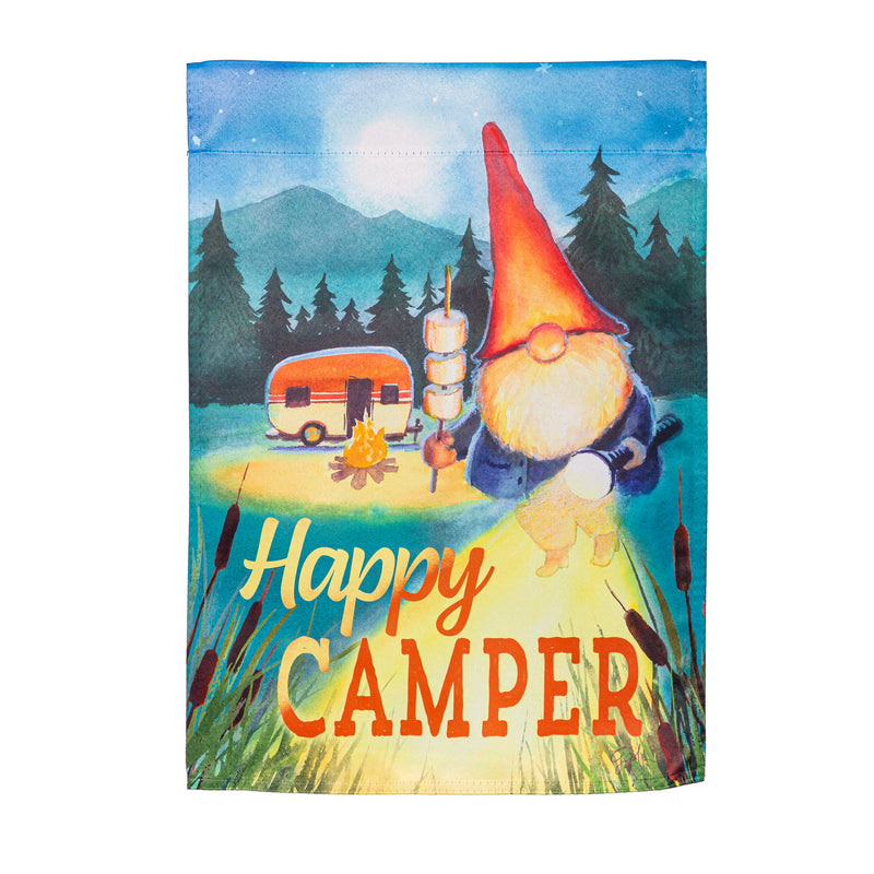 Evergreen Flag,Gnome Happy Camper Suede Garden Flag,0.02x12.5x18 Inches