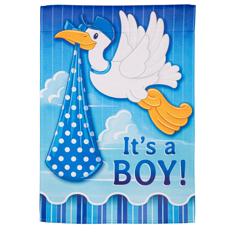 Evergreen Flag,Stork with Special Delivery Suede Garden Flag, Boy,0.02x12.5x18 Inches