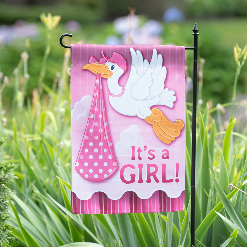 Evergreen Flag,Stork with Special Delivery Suede Garden Flag, Girl,0.02x12.5x18 Inches