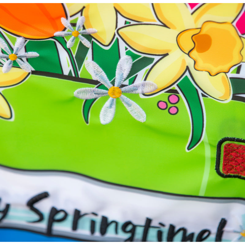 Evergreen Flag,Springtime Truck Garden Applique Flag,12.5x18x0.2 Inches