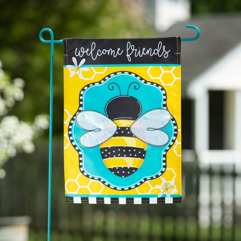 Evergreen Flag,Buzzing Bee Welcome Garden Applique Flag,12.5x18x0.2 Inches