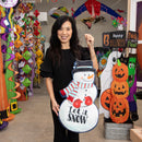 Fall Stacked Pumpkin/Winter Snowman Double Sided Estate Door Decor,2deb2568fb