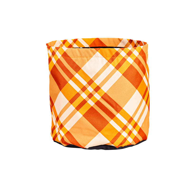 Evergreen Flag,Fall Plaid Round Fabric Planters, Set of 3,13x13x13 Inches