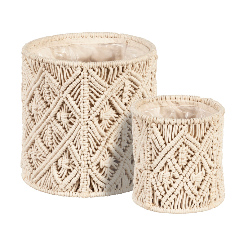 Evergreen Flag,Nesting Macrame Fabric Planters, Set of 2,10x10x10 Inches