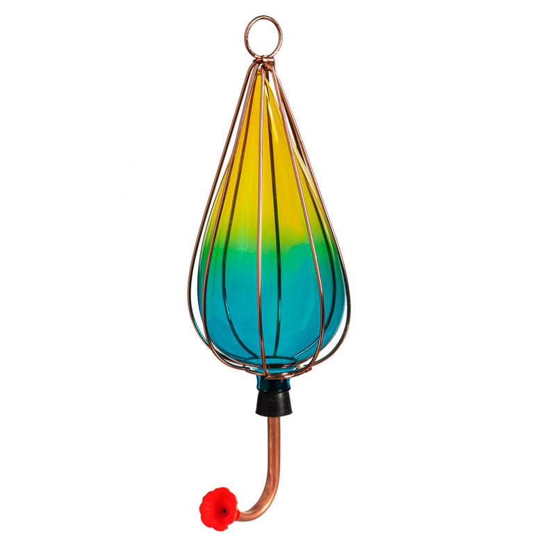 Evergreen Bird Feeder,Ombre Art Glass Hummingbird Feeder, Set of 3,3.94x3.94x11.81 Inches