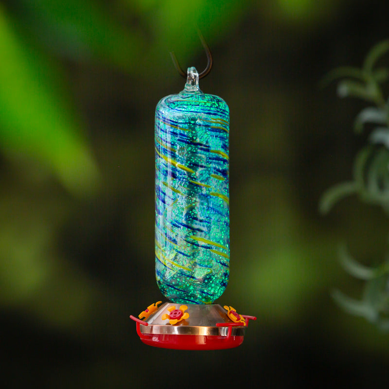 Evergreen Bird Feeder,GID Glass Hummingbird Feeder, Blue,4.73x4.73x11.22 Inches
