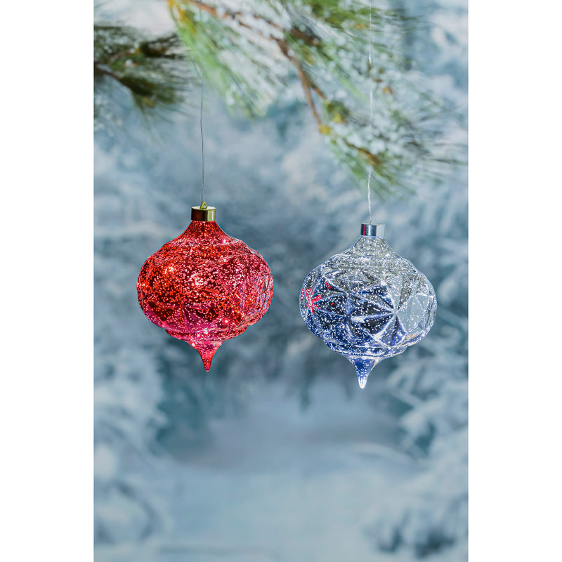 6" Shatterproof Outdoor Safe Battery Operated LED Ornament, 2 asst., Red and Silver,  5.91"x5.91"x5.91"inches