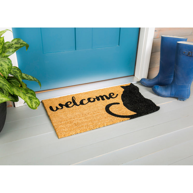 Evergreen Floormat,Cat Welcome Shaped Coir Mat,28x0.38x16 Inches