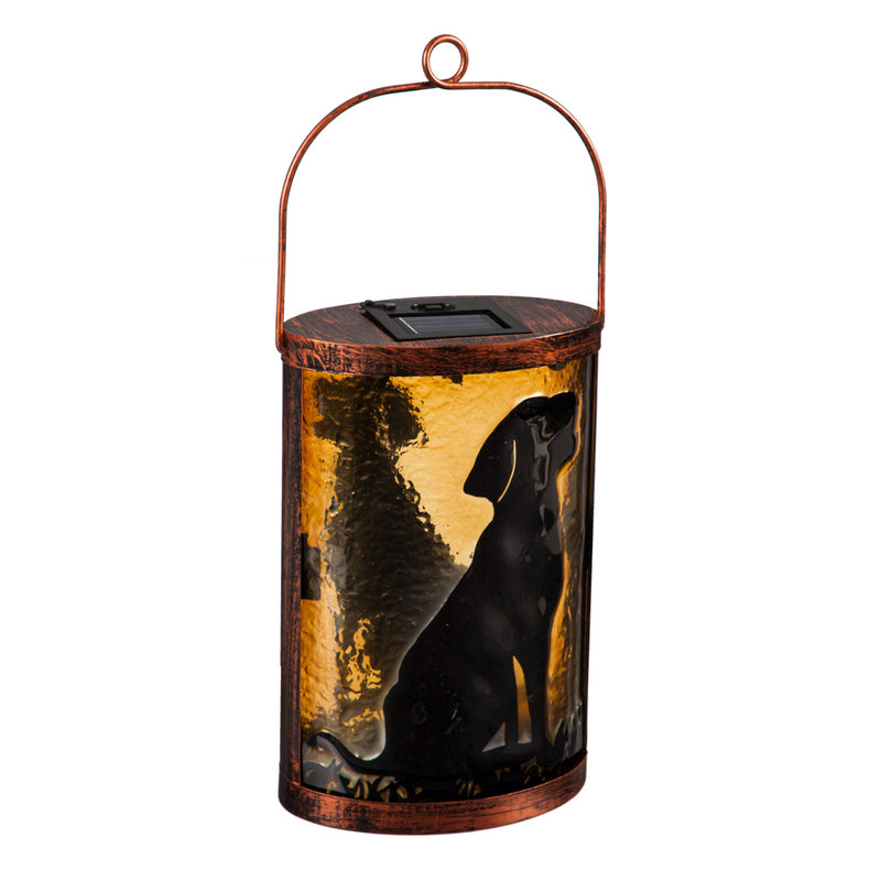 Evergreen Deck & Patio Decor,Handpainted Solar Glass Lantern, Dog,5.91x3.74x9.45 Inches