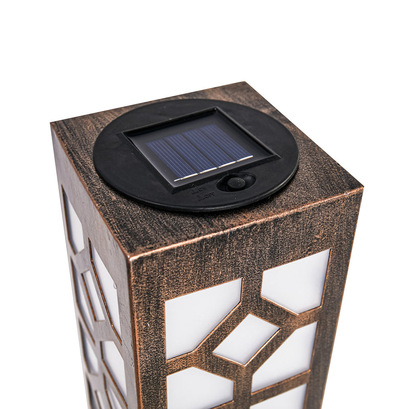 36" Metal and Glass Outdoor Statement Solar Lantern, Copper,4.72"x4.72"x36.22"inches