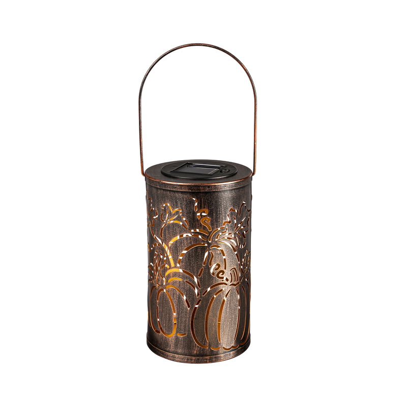 Evergreen Deck & Patio Decor,Solar Oil Rubbed Bronze Cut Out Lantern, Pumpkins,4.72x8.07x4.72 Inches