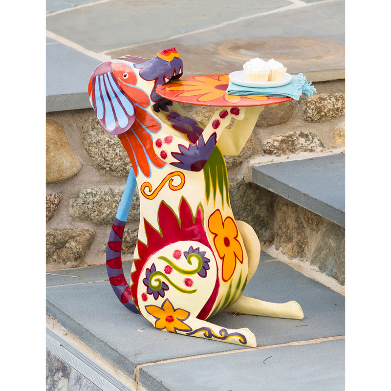 Handmade Colorful Painted Folk Art Metal Dog Side Table, 19"x12.2"x23.6"inches