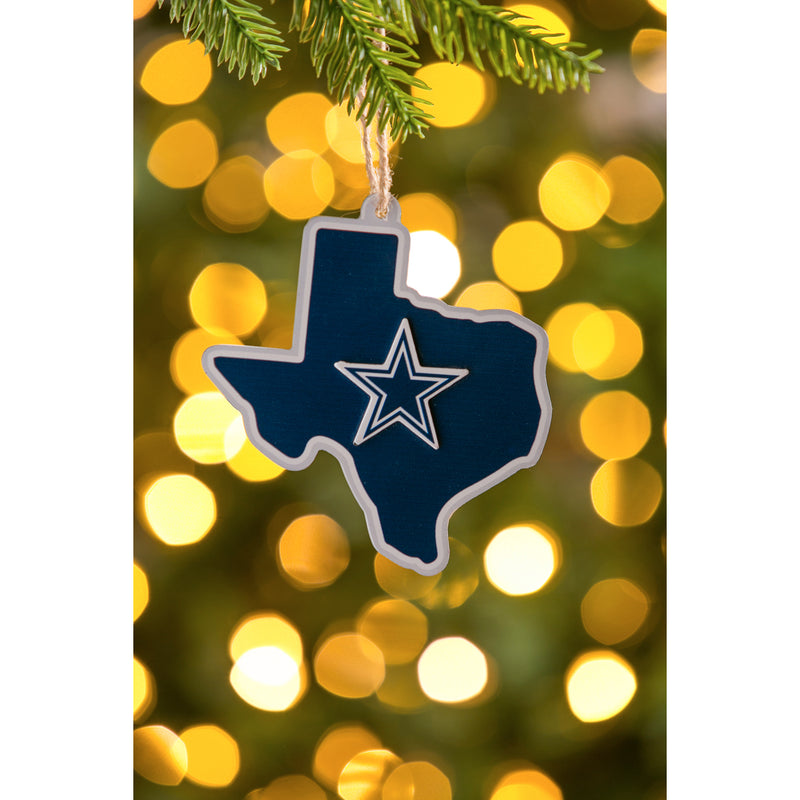 Team Sports America NFL Dallas Cowboys Festive State Shaped Christmas Ornament - 5" Long x 5" Wide x 0.2" High