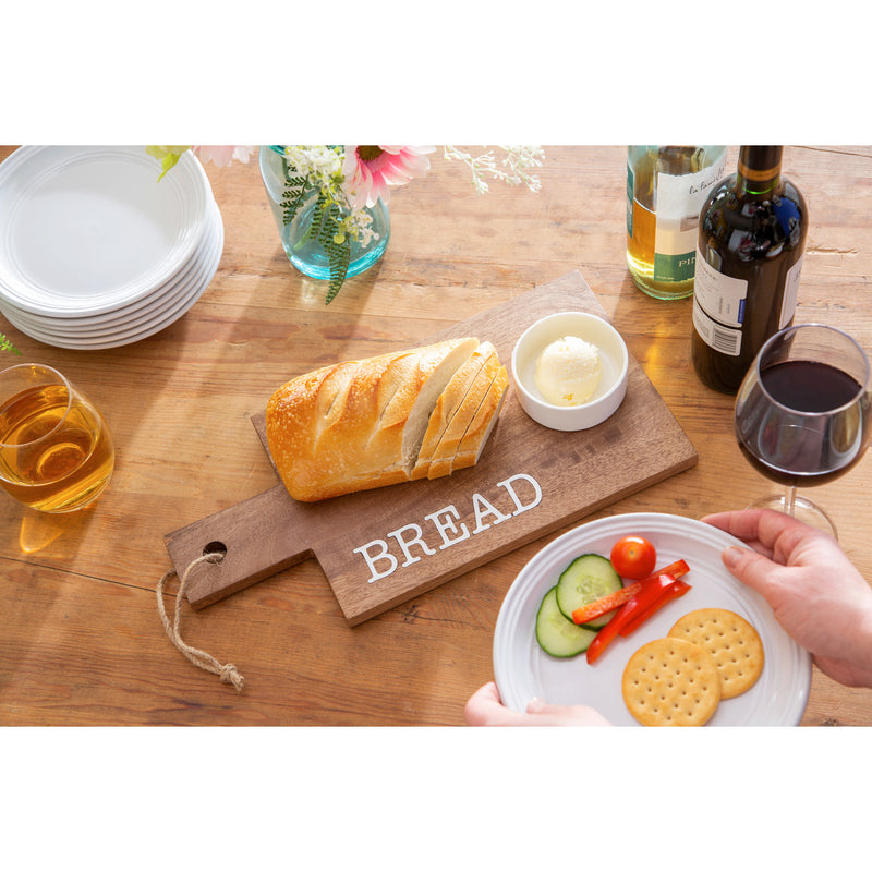 16" Wood Serving Board with 5 OZ Dipping Bowl, BREAD, 16"x8"x0.5"inches