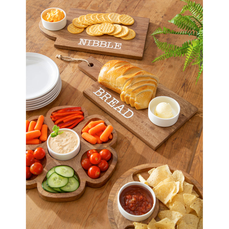16" Wood Serving Board with 5 OZ Dipping Bowl, NIBBLE, 16"x9"x2"inches