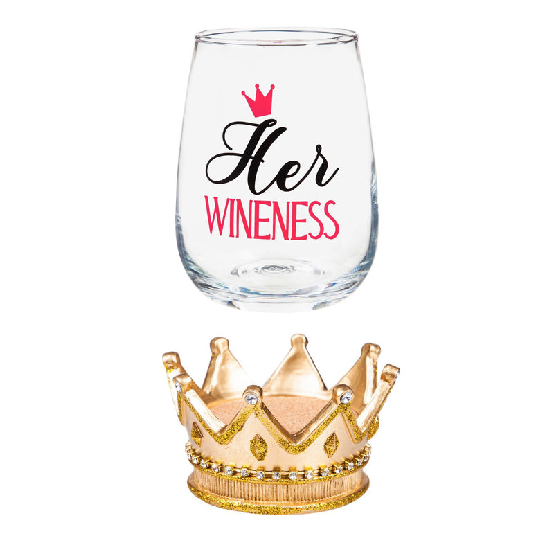17 OZ Wine Glass with Coaster Base, Her Wineness, 6.2"x3.5"x3.5"inches