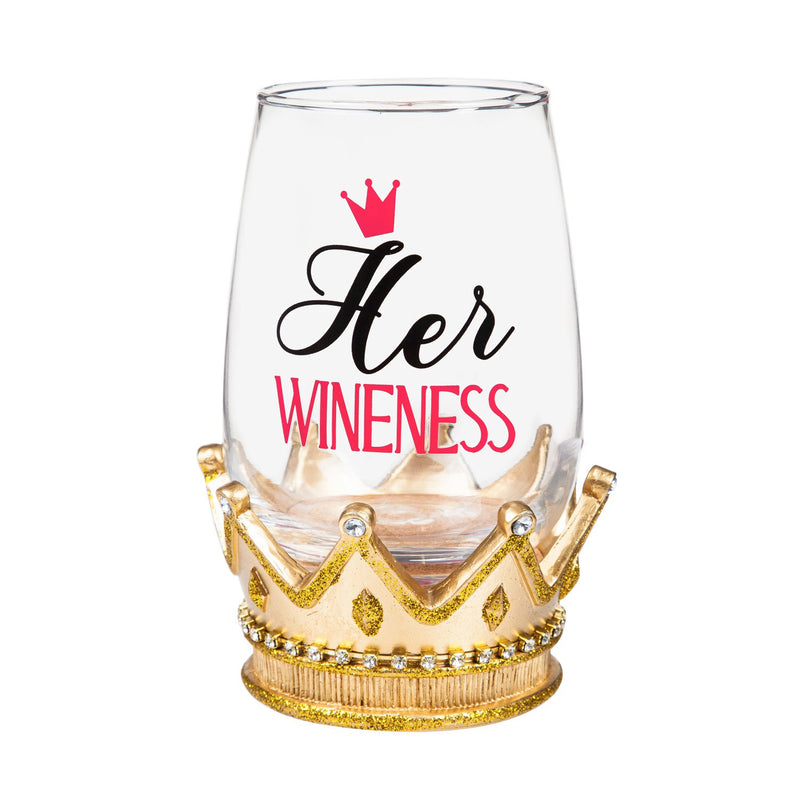 17 OZ Wine Glass with Coaster Base, Her Wineness, 6.2"x3.5"x3.5"inches