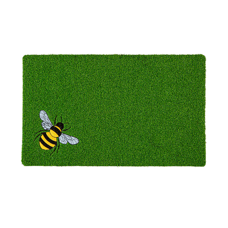 Evergreen Floormat,Bee Embroidered Grass Mat,0.4x30x18 Inches