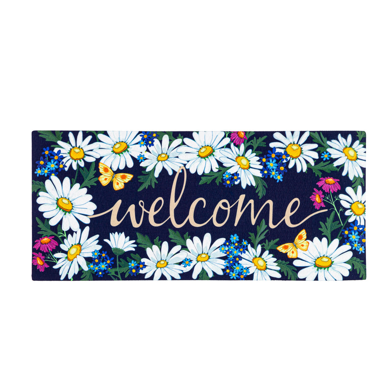 Evergreen Floormat,Welcome Daisies and Butterflies Sassafras Switch Mat,0.25x22x10 Inches