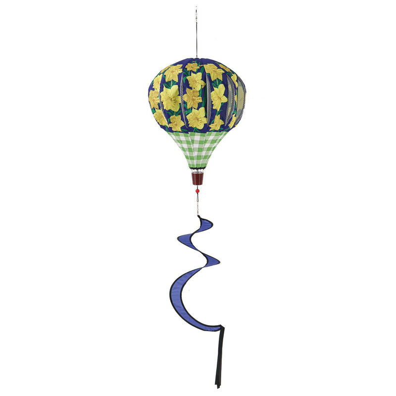 Evergreen Ballon Spinner,Daffodils and Checks Burlap Balloon Spinner,15x15x55 Inches