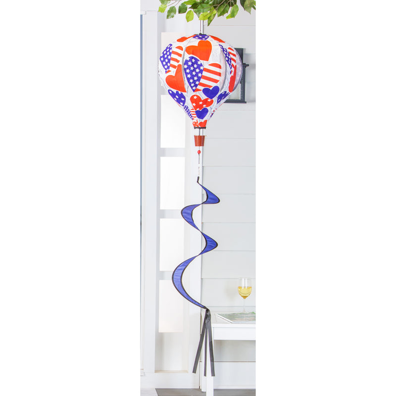 Evergreen Ballon Spinner,Patriotic Hearts Burlap Balloon Spinner,15x55x15 Inches