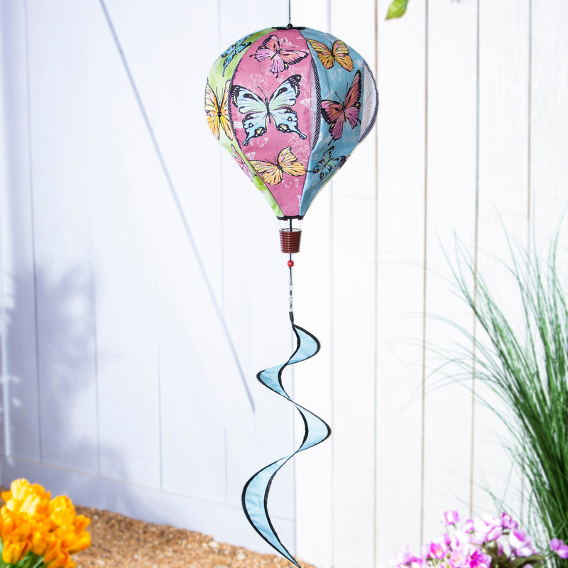Evergreen Ballon Spinner,Butterfly Fields Burlap Balloon Spinner,15x15x55 Inches