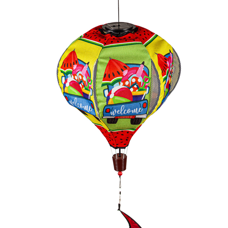 Evergreen Ballon Spinner,Welcome Summer Truck Solar Lit Burlap Balloon Spinner,15x15x55 Inches